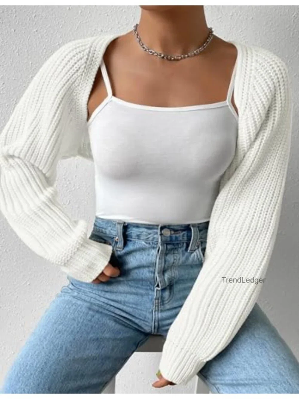Plus Size Open Front Crop Cardigan Women Long Sleeve Ribbed Knit Bolero Shrug